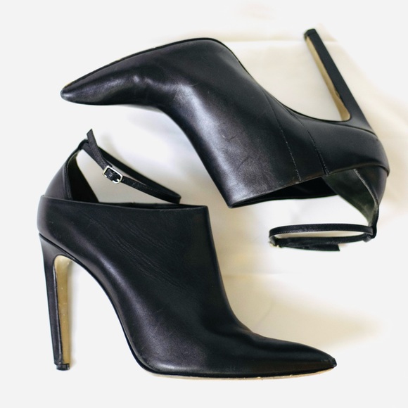 Alexander Wang Black Leather Pointy Toe Caged Ankle Stilettos Size 39.5 - Picture 2 of 7